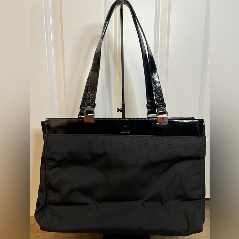 Gucci Nylon and Patent Leather Tote in Black - Vintage